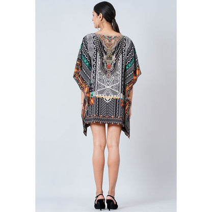 First Resort by Ramola Bachchan Black Geometric Print Embellished Mini Dress