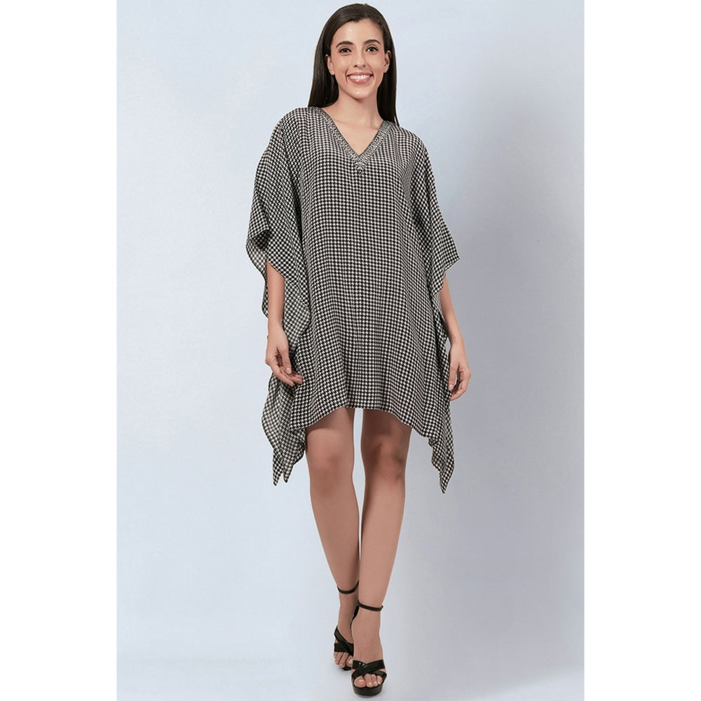 First Resort by Ramola Bachchan Black Embellished Houndstooth Kaftan Top