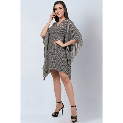 First Resort by Ramola Bachchan Black Embellished Houndstooth Kaftan Top