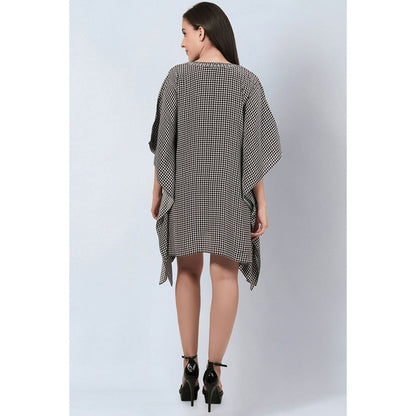 First Resort by Ramola Bachchan Black Embellished Houndstooth Kaftan Top