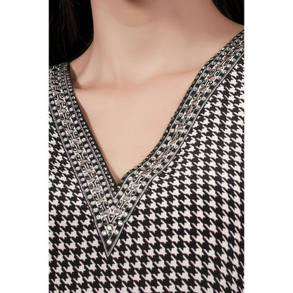 First Resort by Ramola Bachchan Black Embellished Houndstooth Kaftan Top