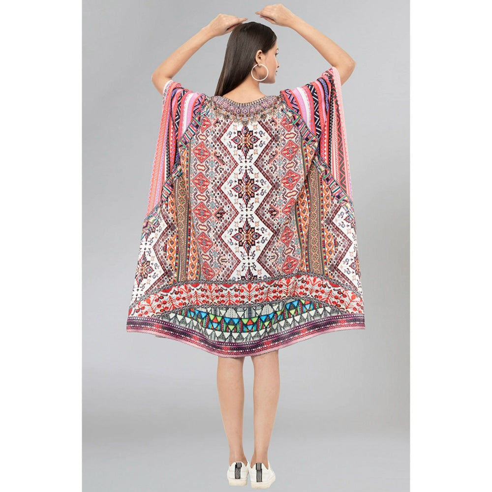 First Resort by Ramola Bachchan Multicoloured Geometric Print Silk Kaftan Tunic
