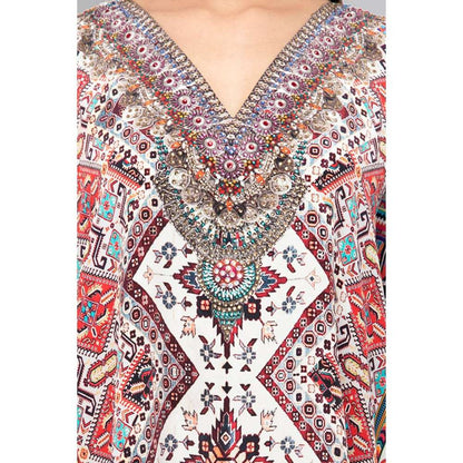 First Resort by Ramola Bachchan Multicoloured Geometric Print Silk Kaftan Tunic