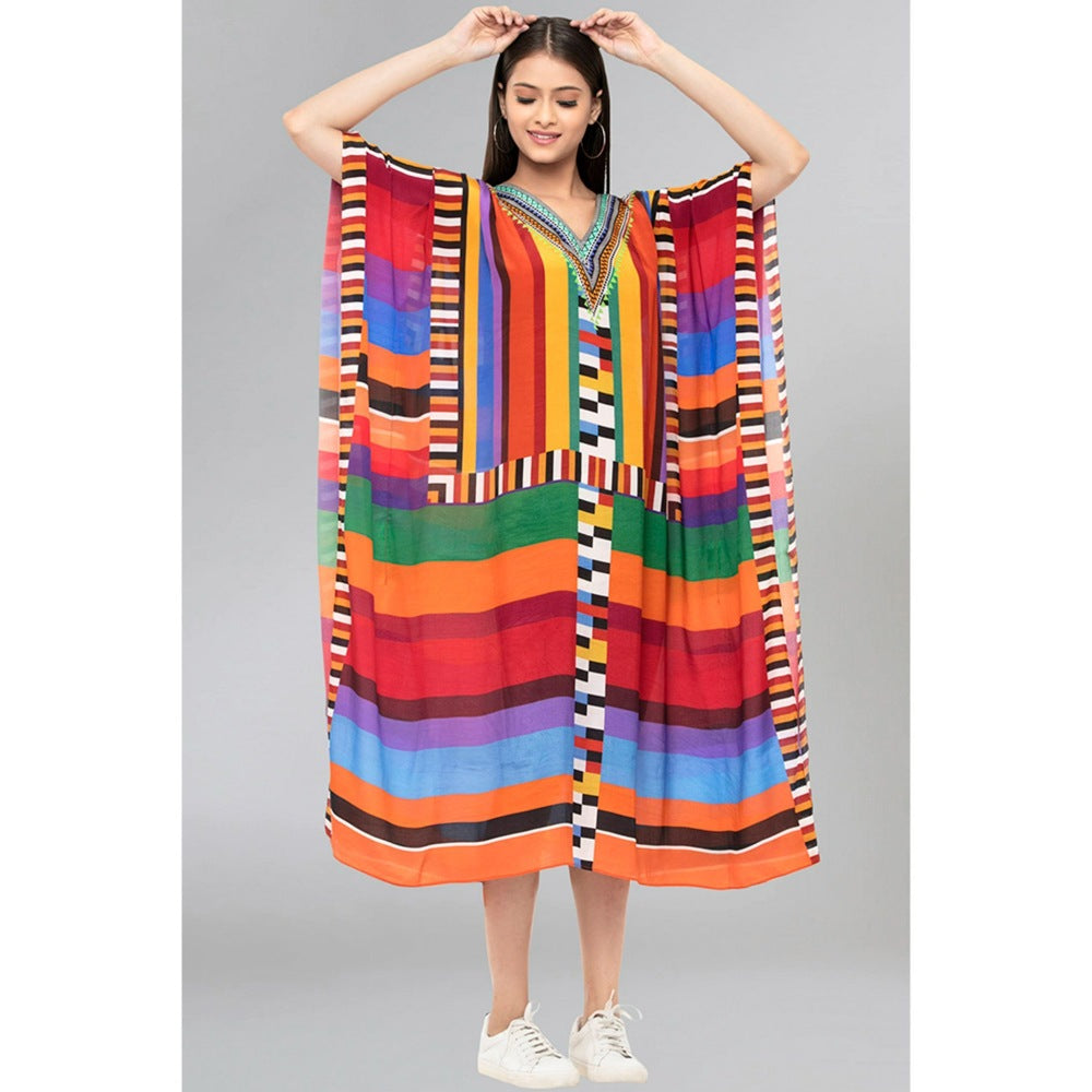 First Resort by Ramola Bachchan Multicoloured Geometric Mid Length Kaftan