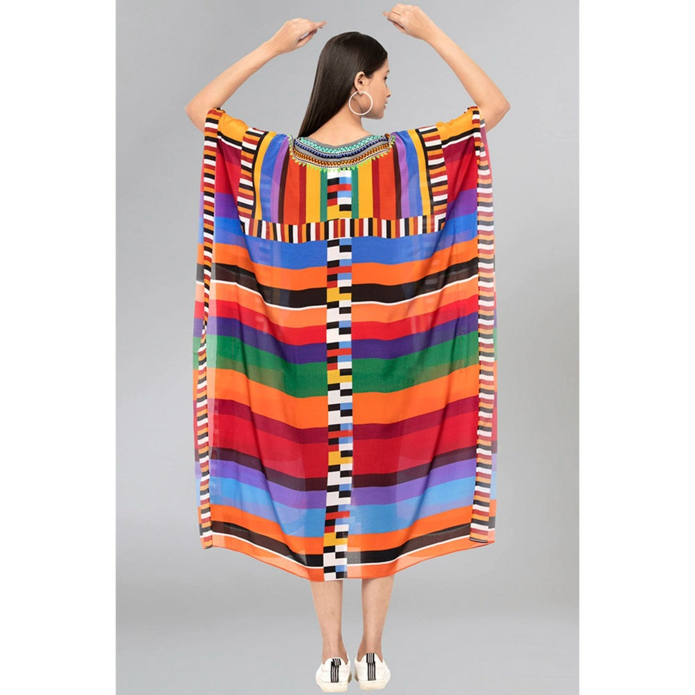 First Resort by Ramola Bachchan Multicoloured Geometric Mid Length Kaftan
