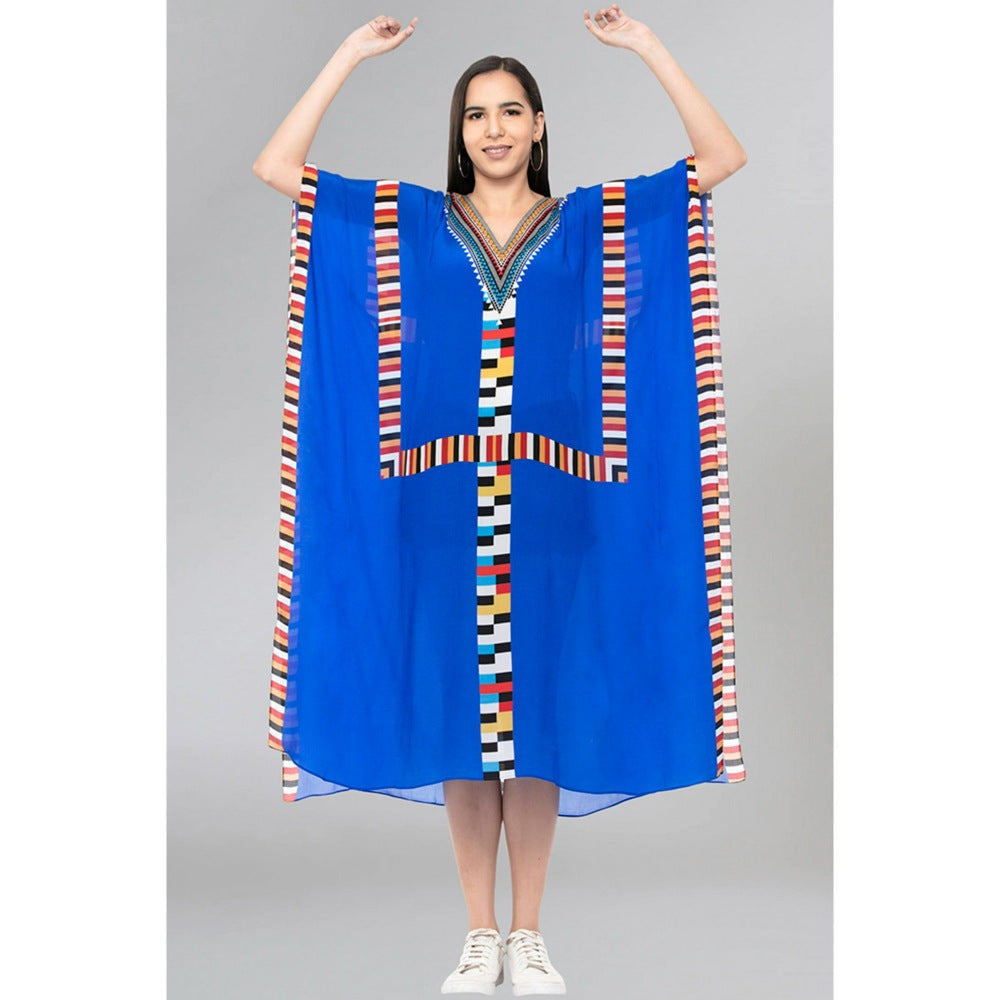 First Resort by Ramola Bachchan Navy Blue Geometric Mid Length Kaftan