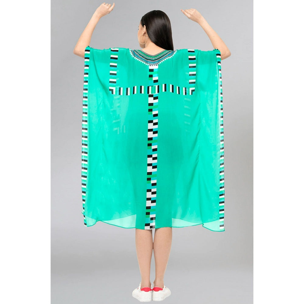First Resort by Ramola Bachchan Green Geometric Mid Length Kaftan