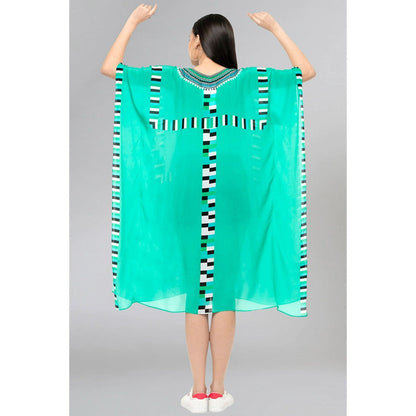 First Resort by Ramola Bachchan Green Geometric Mid Length Kaftan