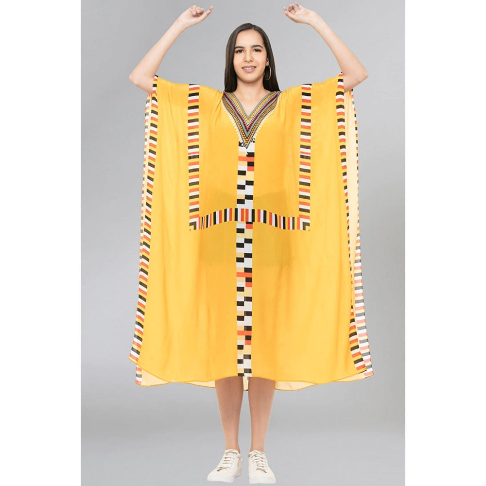 First Resort by Ramola Bachchan Yellow Geometric Mid Length Kaftan