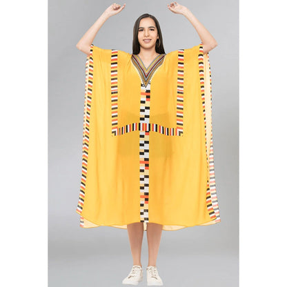 First Resort by Ramola Bachchan Yellow Geometric Mid Length Kaftan