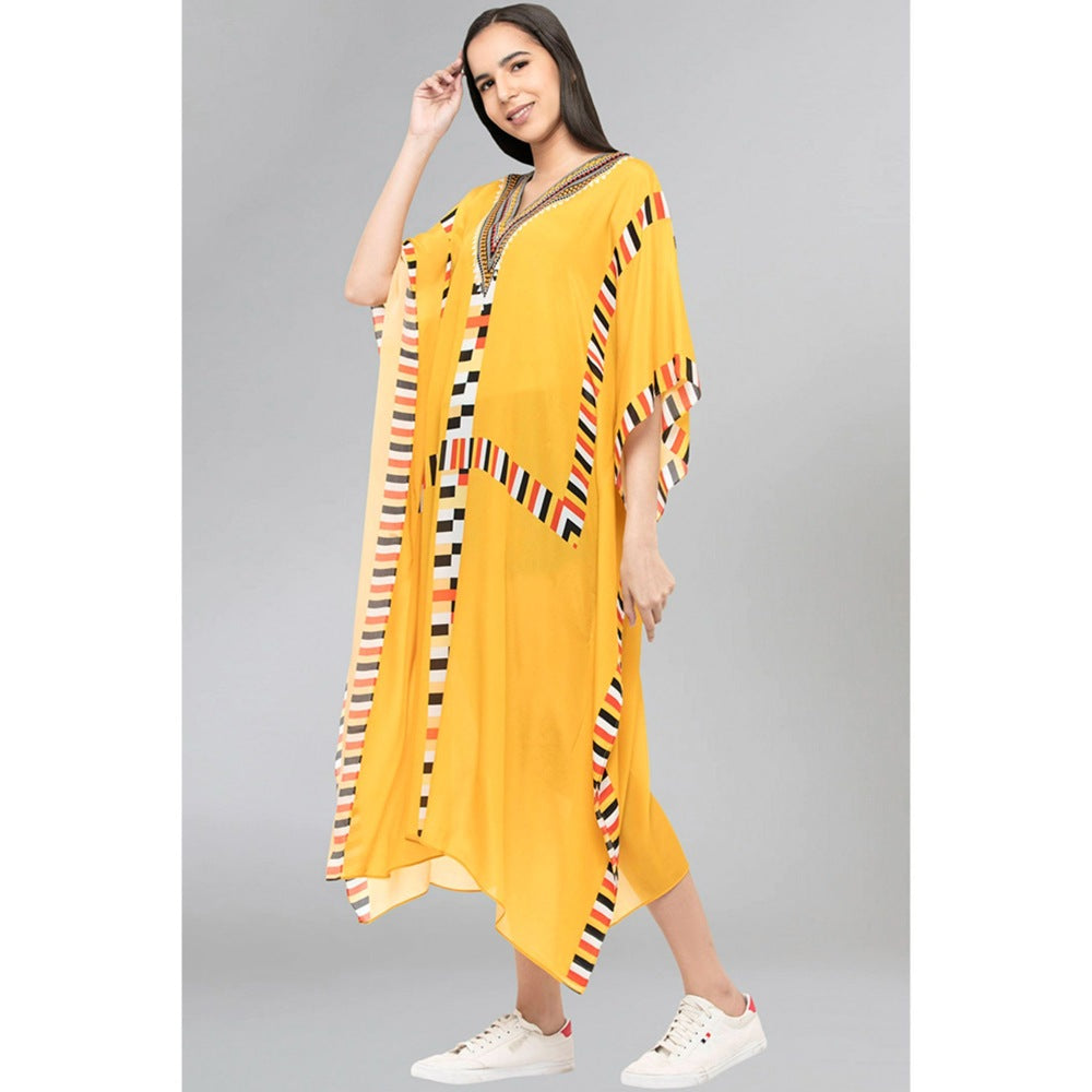 First Resort by Ramola Bachchan Yellow Geometric Mid Length Kaftan