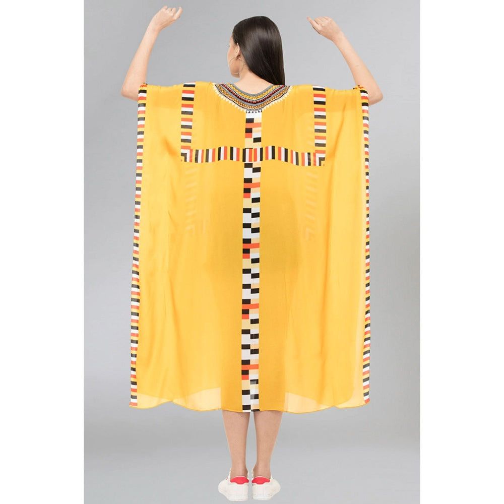First Resort by Ramola Bachchan Yellow Geometric Mid Length Kaftan