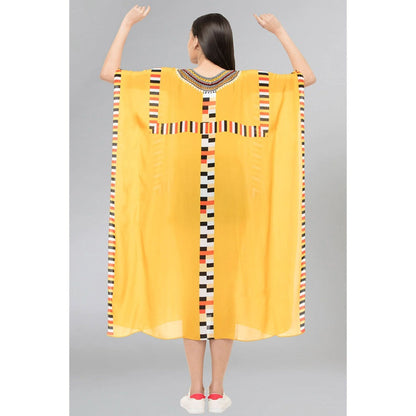 First Resort by Ramola Bachchan Yellow Geometric Mid Length Kaftan