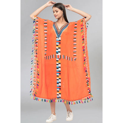 First Resort by Ramola Bachchan Orange Geometric Mid Length Kaftan