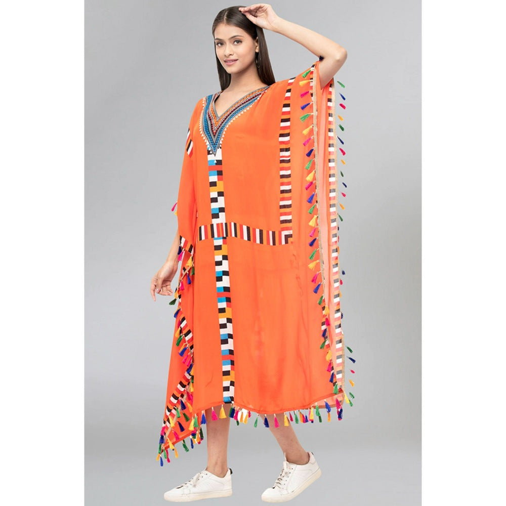 First Resort by Ramola Bachchan Orange Geometric Mid Length Kaftan