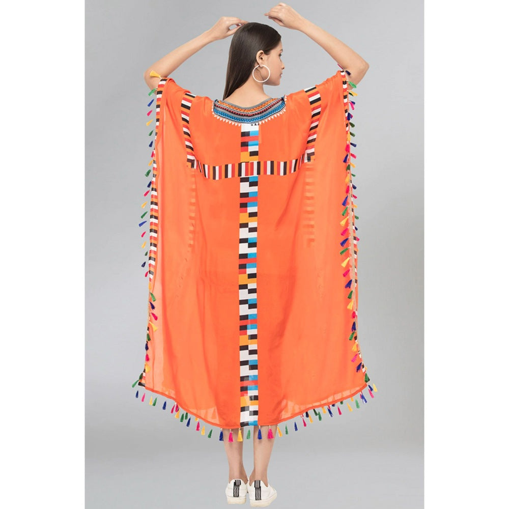 First Resort by Ramola Bachchan Orange Geometric Mid Length Kaftan