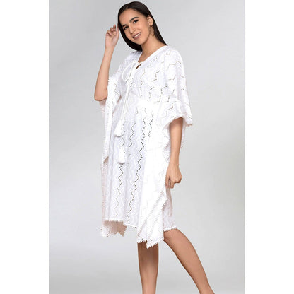 First Resort by Ramola Bachchan White Eyelet Mid Length Kaftan