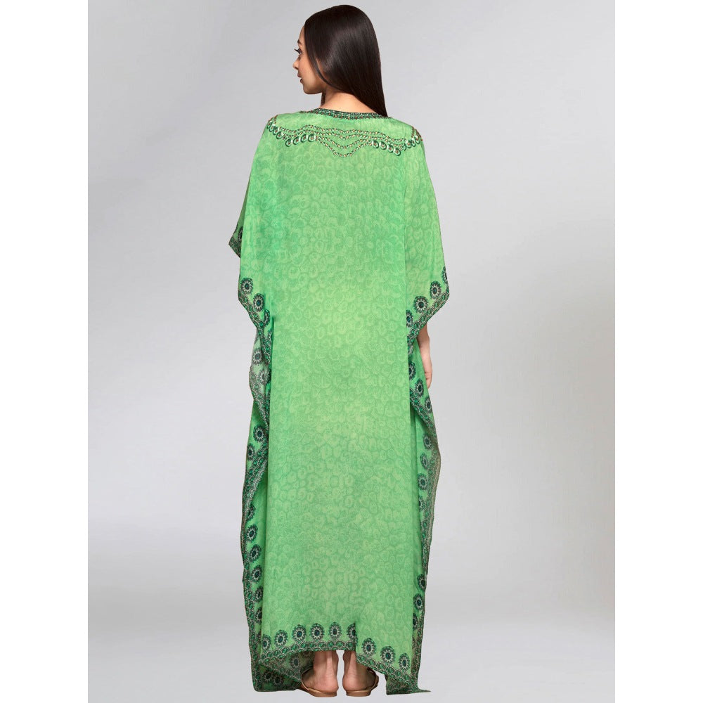 First Resort by Ramola Bachchan Parrot Green Pearl Full Length Kaftan