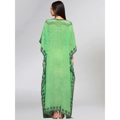 First Resort by Ramola Bachchan Parrot Green Pearl Full Length Kaftan