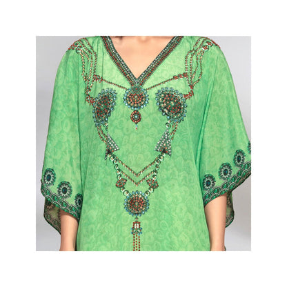 First Resort by Ramola Bachchan Parrot Green Pearl Full Length Kaftan