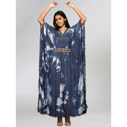 First Resort by Ramola Bachchan Dark Blue Tie-Dye Full Length Kaftan