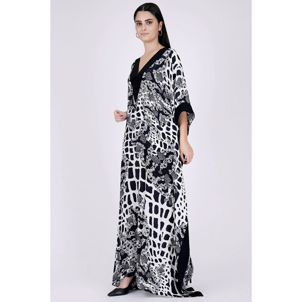 First Resort by Ramola Bachchan Black And White Baroque Full Length Kaftan