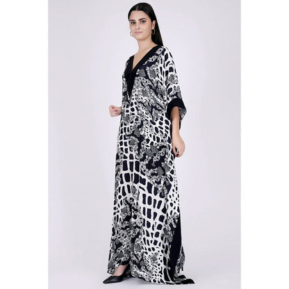 First Resort by Ramola Bachchan Black And White Baroque Full Length Kaftan