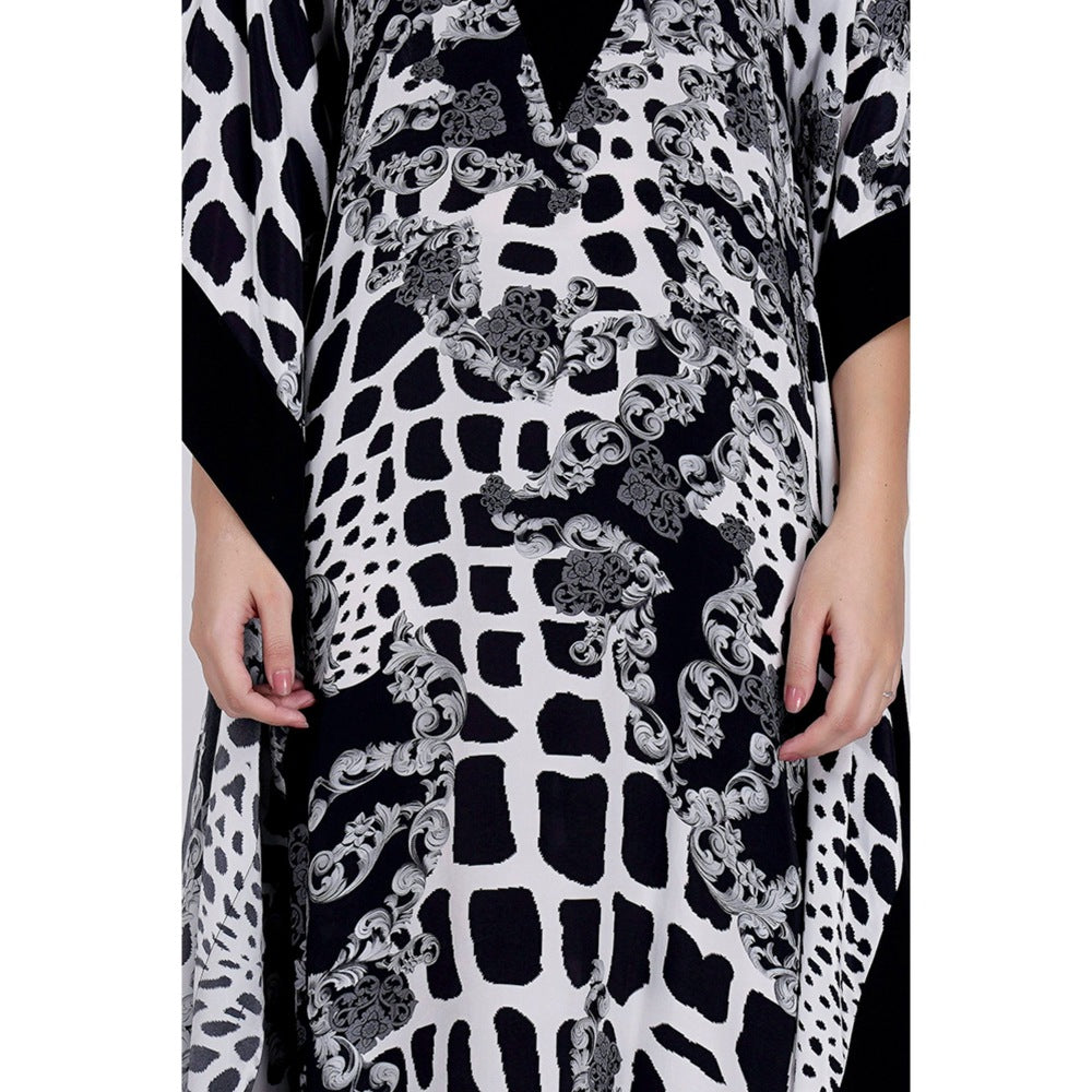 First Resort by Ramola Bachchan Black And White Baroque Full Length Kaftan