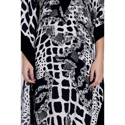 First Resort by Ramola Bachchan Black And White Baroque Full Length Kaftan