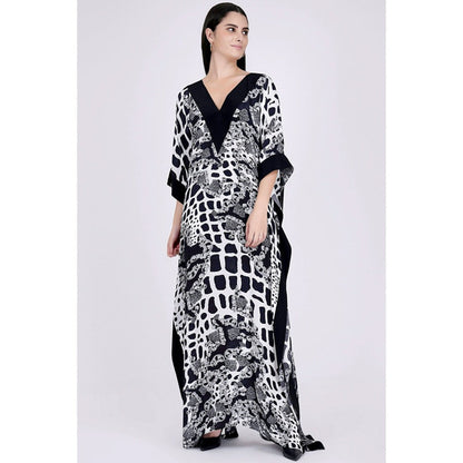 First Resort by Ramola Bachchan Black And White Baroque Full Length Kaftan