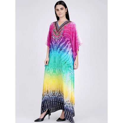 First Resort by Ramola Bachchan Multicoloured Python Print Embellished Silk Full Length Kaftan