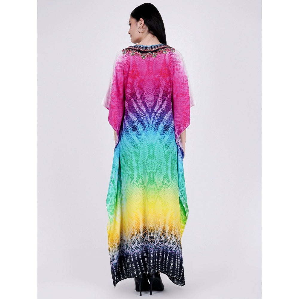 First Resort by Ramola Bachchan Multicoloured Python Print Embellished Silk Full Length Kaftan