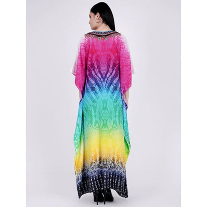 First Resort by Ramola Bachchan Multicoloured Python Print Embellished Silk Full Length Kaftan