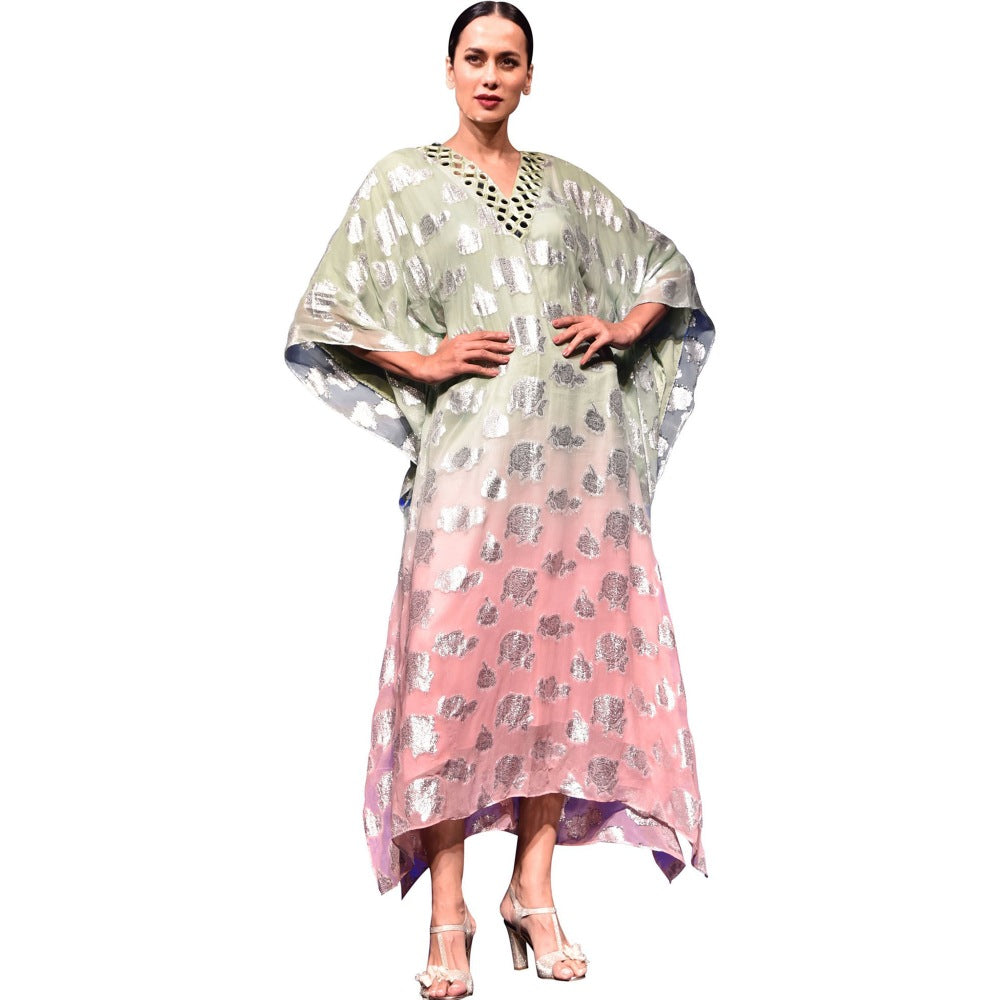 First Resort by Ramola Bachchan Pink And Green Ombre Full Length Kaftan
