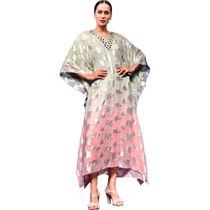 First Resort by Ramola Bachchan Pink And Green Ombre Full Length Kaftan