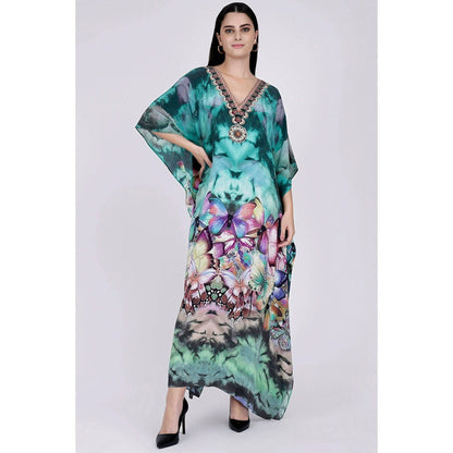 First Resort by Ramola Bachchan Multicoloured Embellished Silk Full Length Kaftan