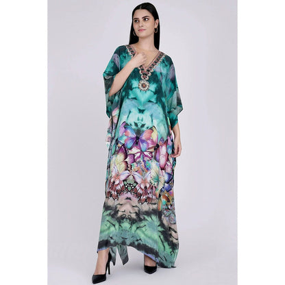 First Resort by Ramola Bachchan Multicoloured Embellished Silk Full Length Kaftan