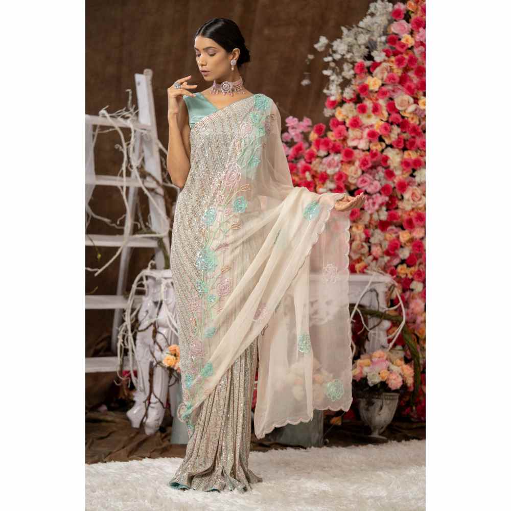 Farha Syed Multi- Colour Saree with Semi-Stitched Blouse