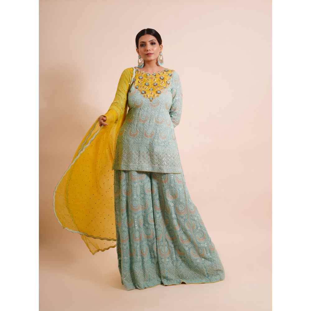 Farha Syed 3 Piece Blue Sharara With Kurta And Dupatta (Set of 3)