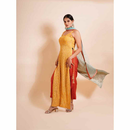 Farha Syed 3 Piece Mustard Kurta With Dupatta And Pant (Set of 3)
