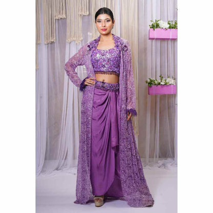 Farha Syed Violet Hand Embellished Lehenga Skirt (Set of 4)