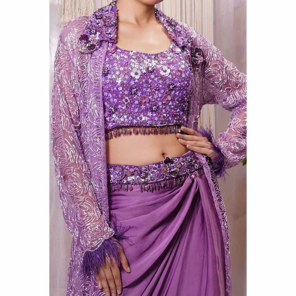 Farha Syed Violet Hand Embellished Lehenga Skirt (Set of 4)