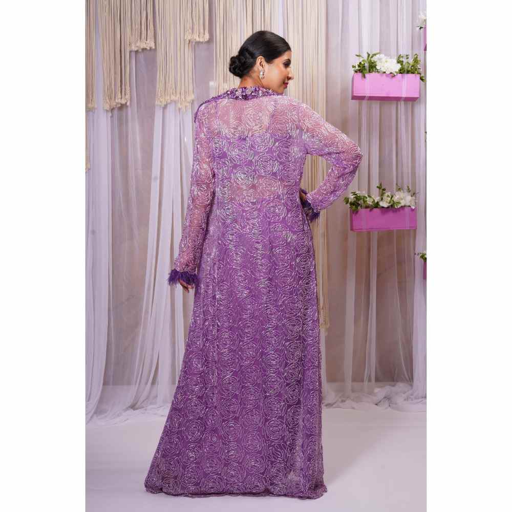 Farha Syed Violet Hand Embellished Palazzo (Set of 4)
