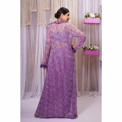 Farha Syed Violet Hand Embellished Palazzo (Set of 4)