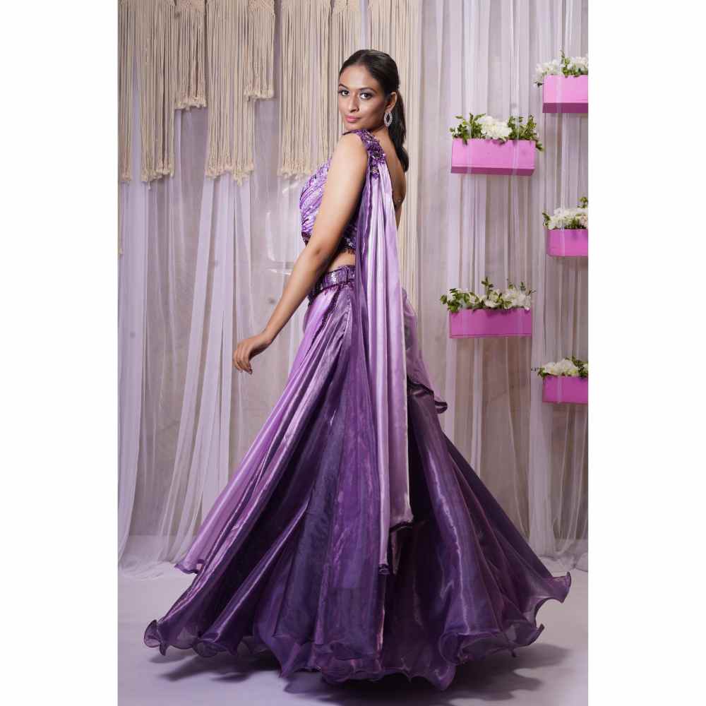 Farha Syed Purple Hand Embellished Top with Lehenga Skirt (Set of 2)