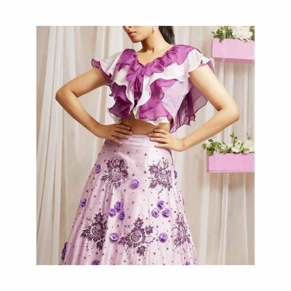 Farha Syed Periwinkle Hand Embroidered Top with Lehenga Skirt (Set of 2)