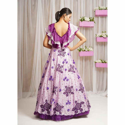 Farha Syed Periwinkle Hand Embroidered Top with Lehenga Skirt (Set of 2)
