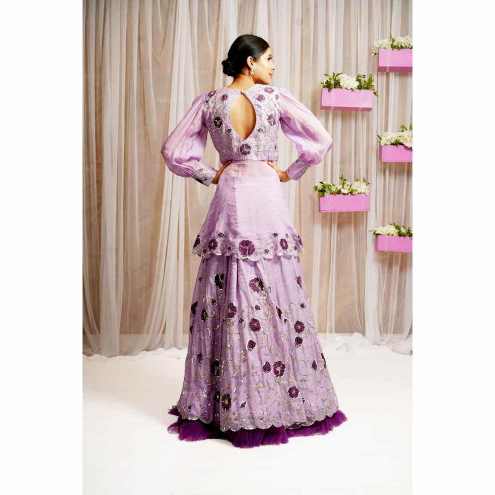 Farha Syed Periwinkle Hand Embroidered Peplum Kurti with Lehenga Skirt (Set of 2)