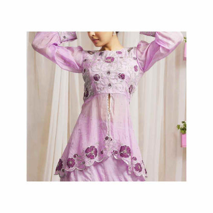Farha Syed Periwinkle Hand Embroidered Peplum Kurti with Lehenga Skirt (Set of 2)