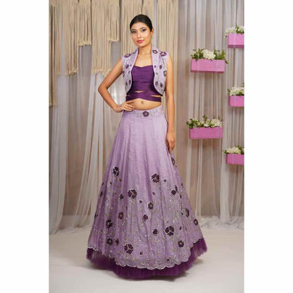 Farha Syed Periwinkle Hand Embroidered Lehenga with Blouse & Jacket (Set of 3)